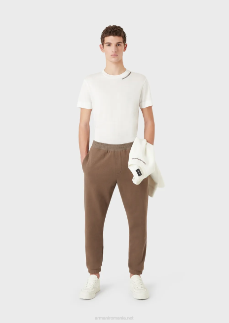 bărbați R802G1414 hanorac din jerseu dublu cu broderie logo la decolteu Armani alb