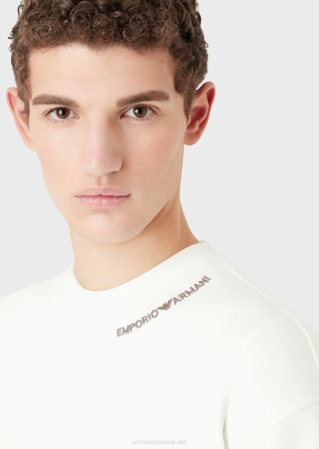 bărbați R802G1414 hanorac din jerseu dublu cu broderie logo la decolteu Armani alb