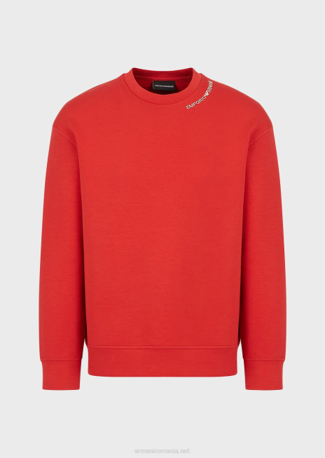 bărbați R802G1415 hanorac din jerseu dublu cu broderie logo la decolteu Armani roșu