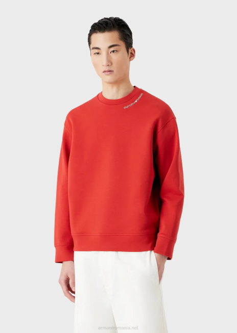 bărbați R802G1415 hanorac din jerseu dublu cu broderie logo la decolteu Armani roșu