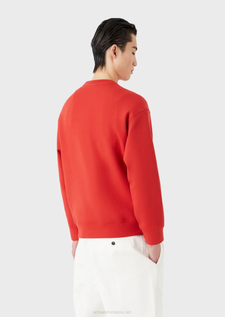 bărbați R802G1415 hanorac din jerseu dublu cu broderie logo la decolteu Armani roșu