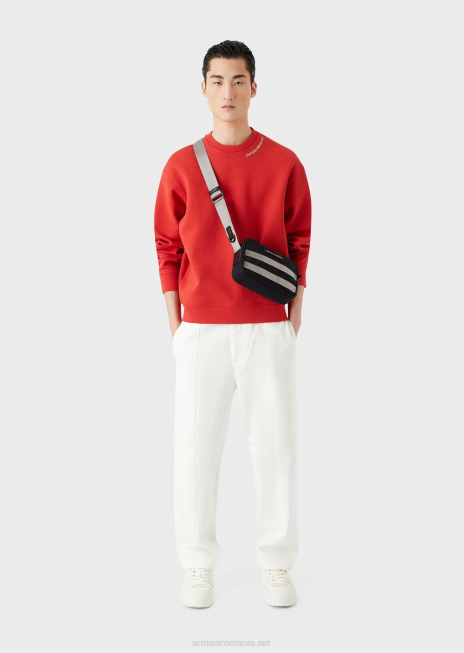 bărbați R802G1415 hanorac din jerseu dublu cu broderie logo la decolteu Armani roșu