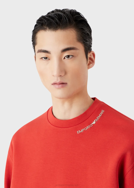 bărbați R802G1415 hanorac din jerseu dublu cu broderie logo la decolteu Armani roșu