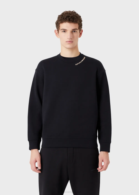 bărbați R802G1416 hanorac din jerseu dublu cu broderie logo la decolteu Armani albastru marin