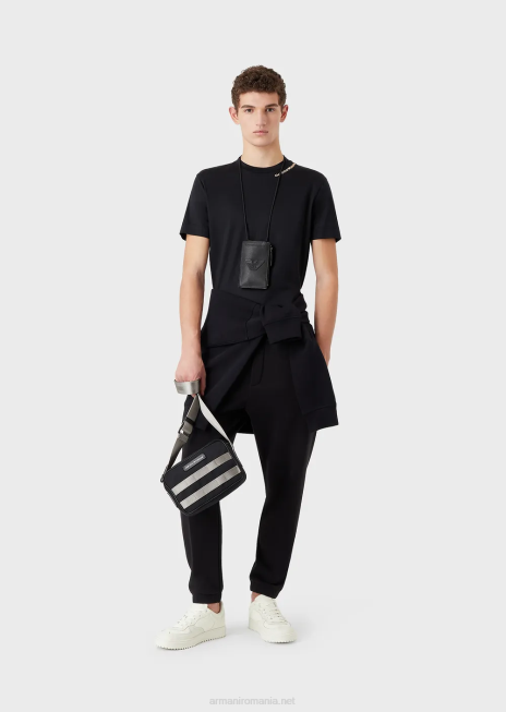 bărbați R802G1416 hanorac din jerseu dublu cu broderie logo la decolteu Armani albastru marin