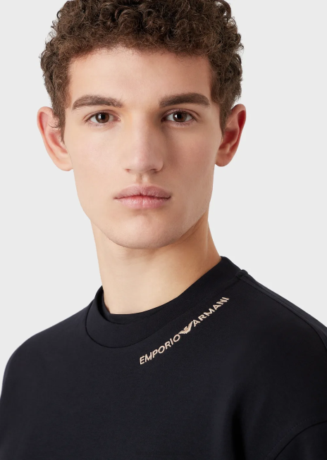 bărbați R802G1416 hanorac din jerseu dublu cu broderie logo la decolteu Armani albastru marin