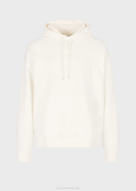 bărbați R802G1419 hanorac cu glugă din jerseu greu, cu logo cauciucat îndrăzneț Armani alb