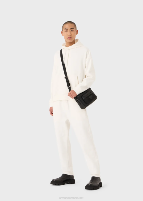 bărbați R802G1419 hanorac cu glugă din jerseu greu, cu logo cauciucat îndrăzneț Armani alb