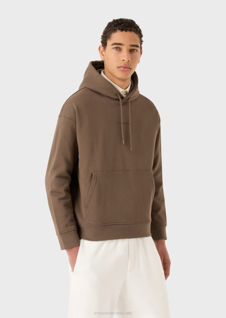 bărbați R802G1420 hanorac cu glugă din jerseu greu, cu logo cauciucat îndrăzneț Armani gri porumbel