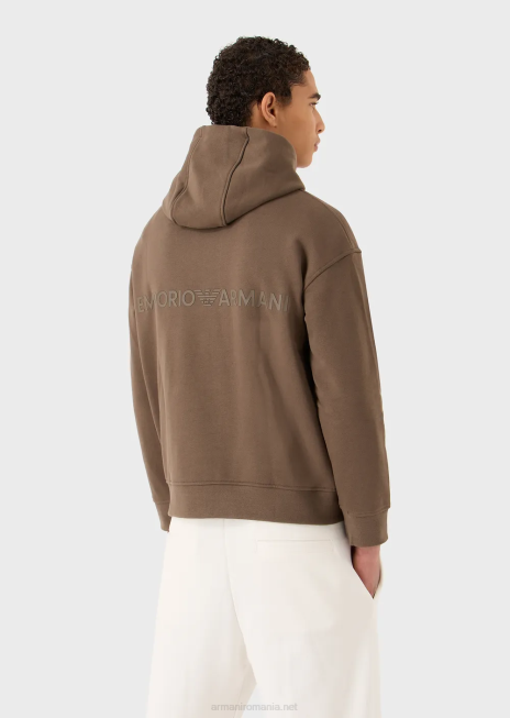 bărbați R802G1420 hanorac cu glugă din jerseu greu, cu logo cauciucat îndrăzneț Armani gri porumbel