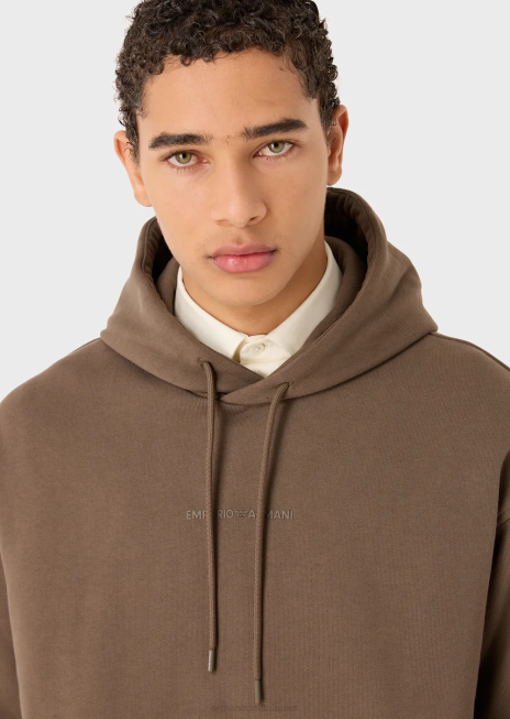 bărbați R802G1420 hanorac cu glugă din jerseu greu, cu logo cauciucat îndrăzneț Armani gri porumbel