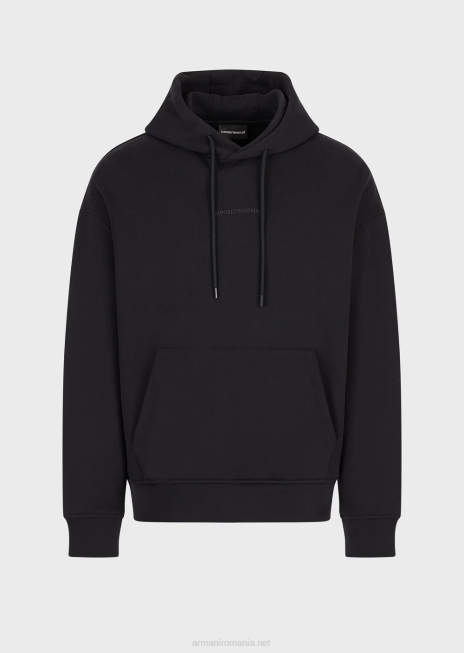 bărbați R802G1421 hanorac cu glugă din jerseu greu, cu logo cauciucat îndrăzneț Armani albastru marin