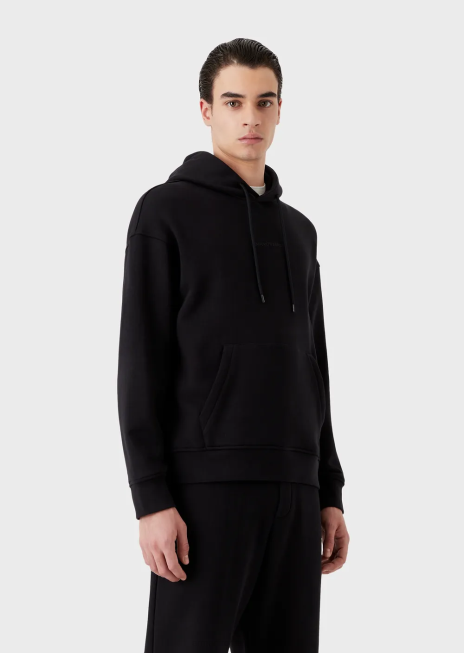 bărbați R802G1421 hanorac cu glugă din jerseu greu, cu logo cauciucat îndrăzneț Armani albastru marin