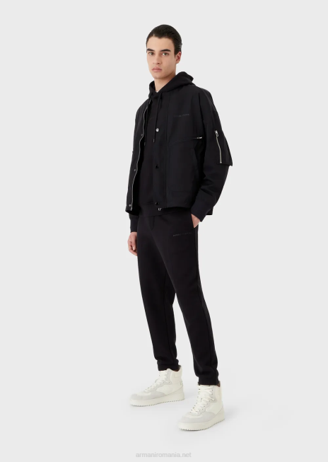 bărbați R802G1421 hanorac cu glugă din jerseu greu, cu logo cauciucat îndrăzneț Armani albastru marin