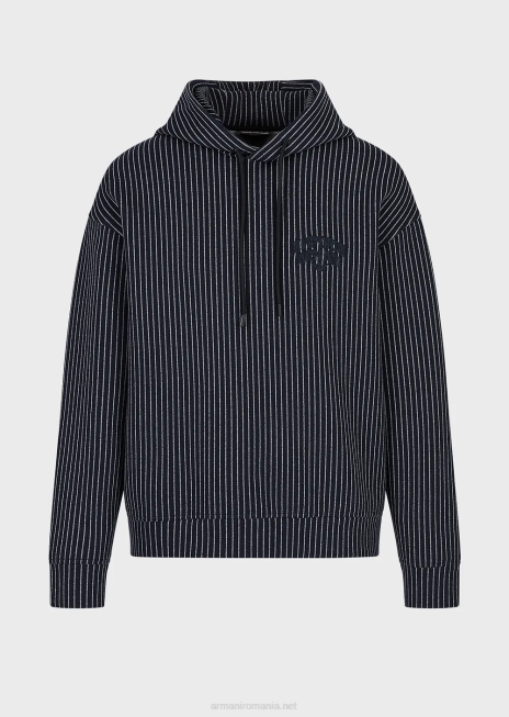 bărbați R802G1425 hanorac cu glugă din jerseu cu dungi Armani