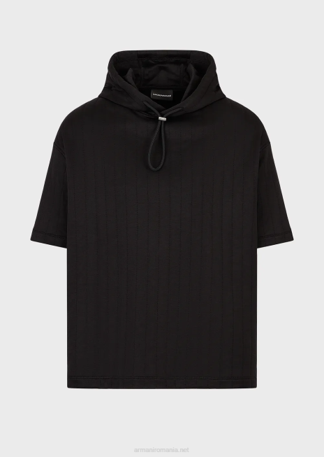 bărbați R802G1427 hanorac cu glugă cu mâneci scurte din jerse matlasat Armani negru