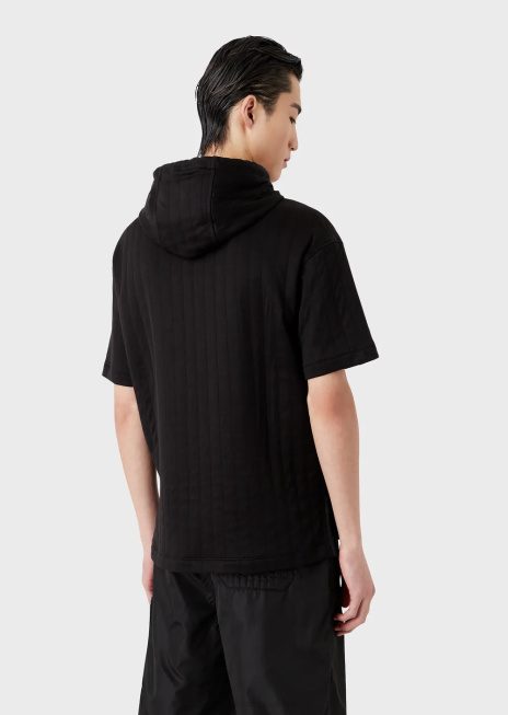 bărbați R802G1427 hanorac cu glugă cu mâneci scurte din jerse matlasat Armani negru