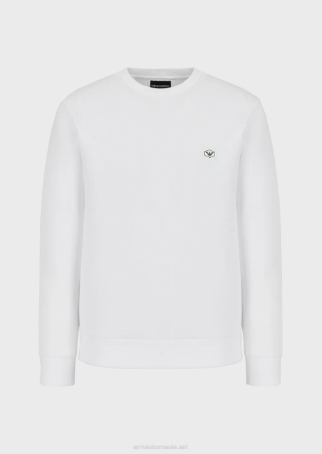 bărbați R802G1429 hanorac cu gâtul turn cu plasture cu micro logo Armani alb