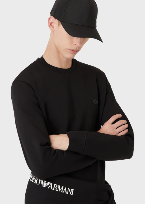 bărbați R802G1431 hanorac cu gâtul turn cu plasture cu micro logo Armani negru