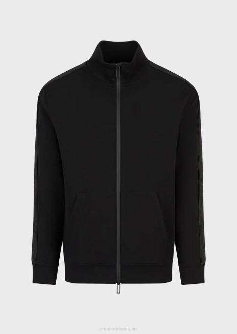 bărbați R802G1436 hanorac din jerseu dublu cu fermoar complet și bandă cu logo Armani negru