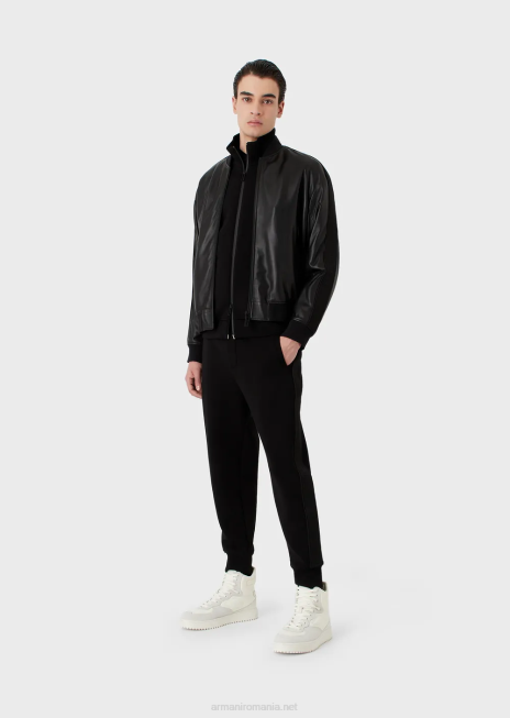 bărbați R802G1436 hanorac din jerseu dublu cu fermoar complet și bandă cu logo Armani negru