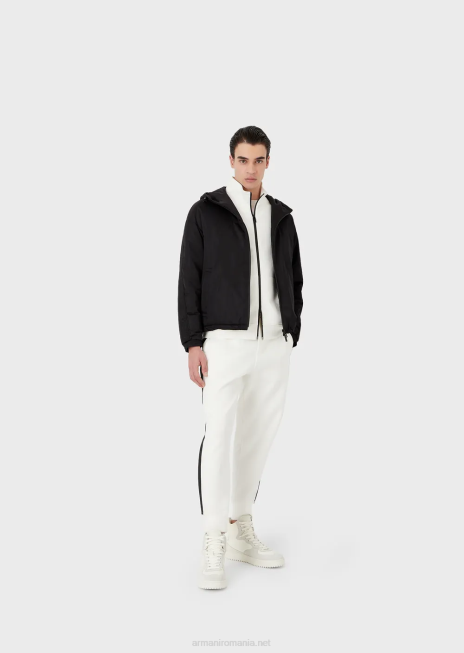bărbați R802G1437 hanorac din jerseu dublu cu fermoar complet și bandă cu logo Armani alb