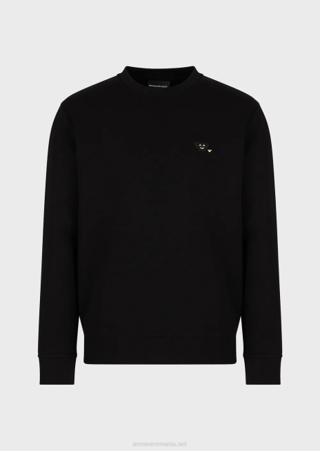 bărbați R802G1439 hanorac din jerseu dublu cu plasture emoji asortate Armani negru