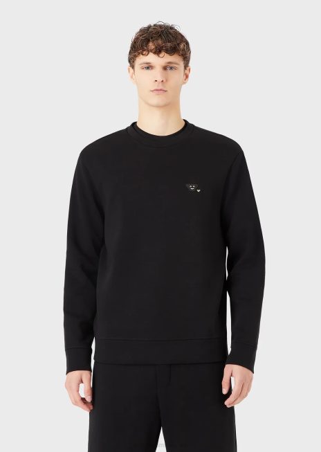 bărbați R802G1439 hanorac din jerseu dublu cu plasture emoji asortate Armani negru