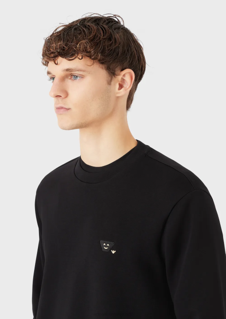 bărbați R802G1439 hanorac din jerseu dublu cu plasture emoji asortate Armani negru