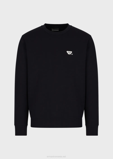 bărbați R802G1440 hanorac din jerseu dublu cu plasture emoji asortate Armani albastru marin