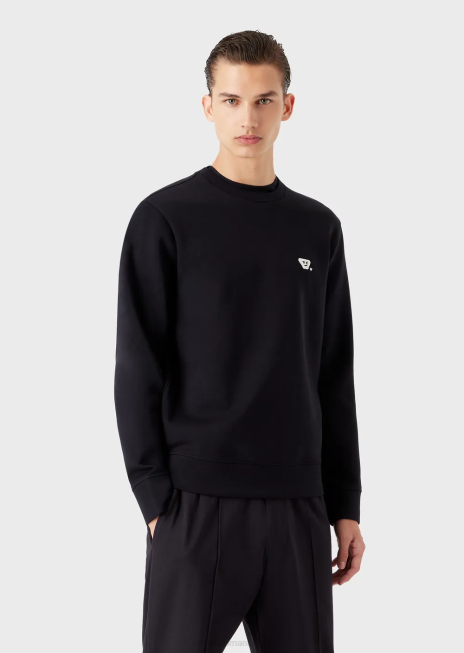 bărbați R802G1440 hanorac din jerseu dublu cu plasture emoji asortate Armani albastru marin