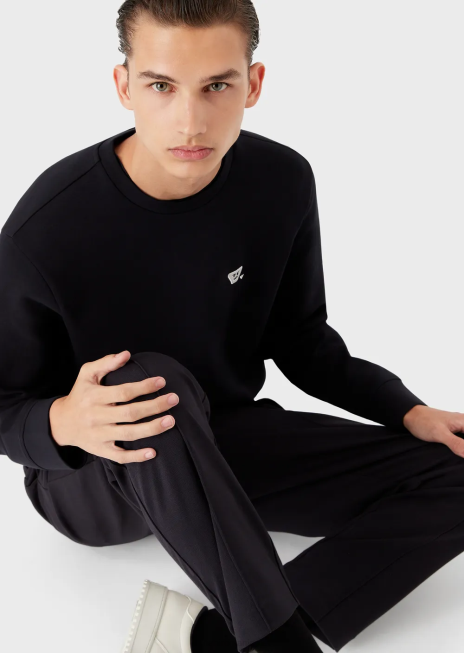 bărbați R802G1440 hanorac din jerseu dublu cu plasture emoji asortate Armani albastru marin