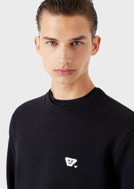 bărbați R802G1440 hanorac din jerseu dublu cu plasture emoji asortate Armani albastru marin