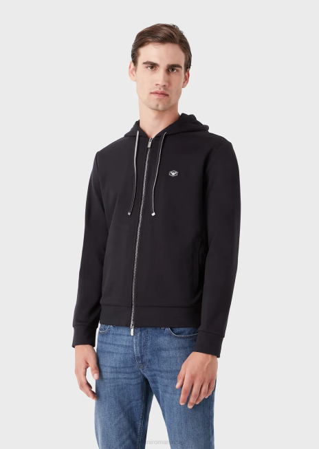 bărbați R802G1442 hanorac ponte-di-roma cu glugă, fermoar Armani albastru marin