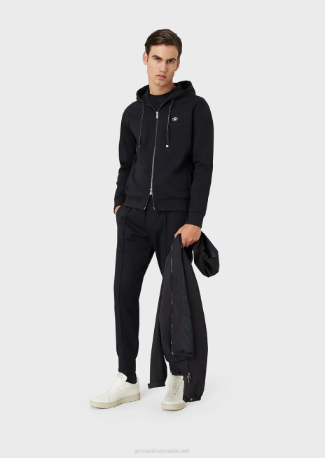 bărbați R802G1442 hanorac ponte-di-roma cu glugă, fermoar Armani albastru marin