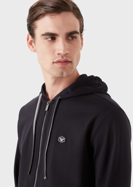 bărbați R802G1442 hanorac ponte-di-roma cu glugă, fermoar Armani albastru marin