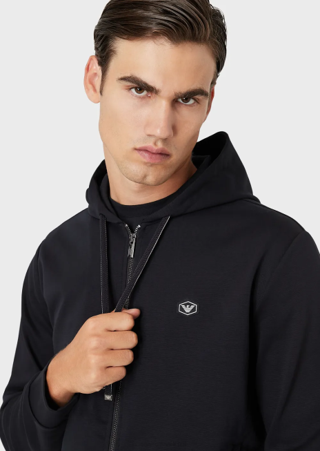 bărbați R802G1442 hanorac ponte-di-roma cu glugă, fermoar Armani albastru marin