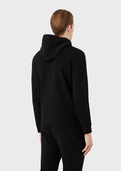 bărbați R802G1444 hanorac din jerseu dublu, cu glugă, cu fermoar, cu broderie de iepure Armani negru