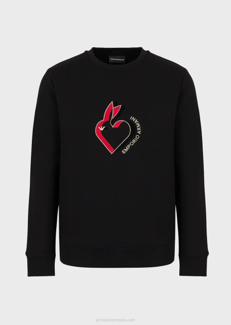 bărbați R802G1445 hanorac din jerseu dublu cu broderie iepure Armani negru