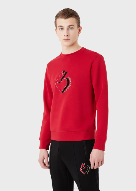 bărbați R802G1446 hanorac din jerseu dublu cu broderie iepure Armani roșu