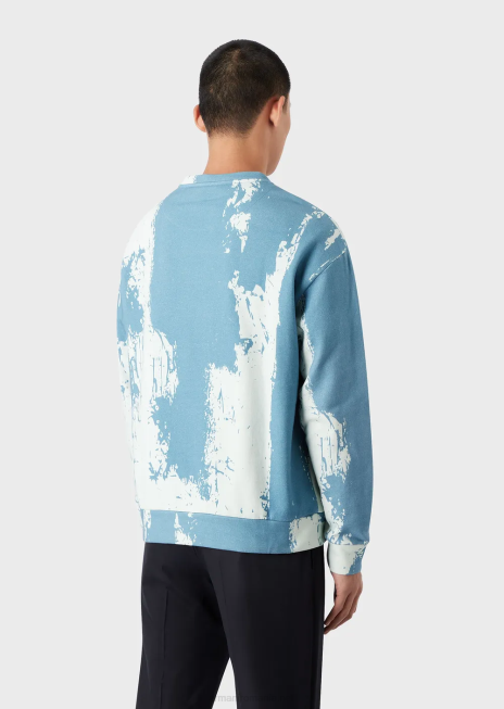 bărbați R802G1572 Hanorac cu imprimeu cu cerneală peste tot cu broderie cu logo Armani azur