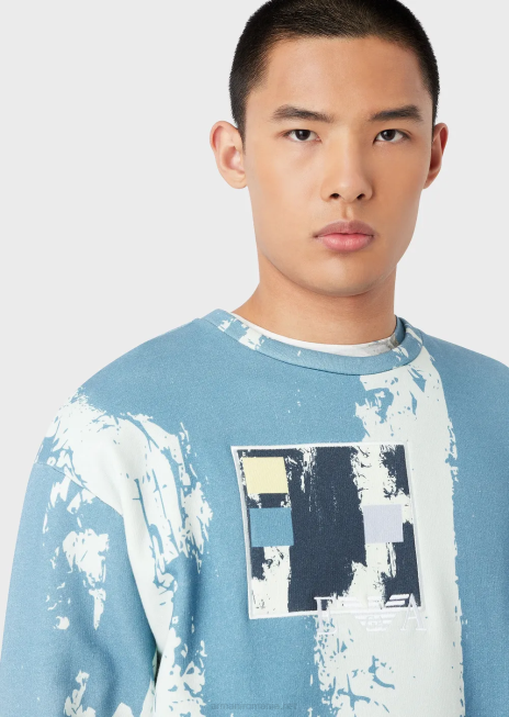 bărbați R802G1572 Hanorac cu imprimeu cu cerneală peste tot cu broderie cu logo Armani azur