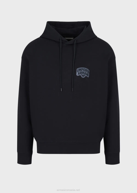 bărbați R802G1573 hanorac cu glugă din jerseu dublu și logo brodat Armani albastru marin