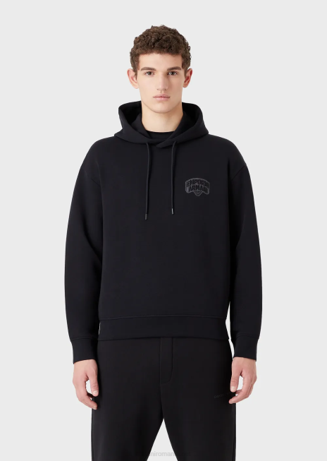 bărbați R802G1573 hanorac cu glugă din jerseu dublu și logo brodat Armani albastru marin