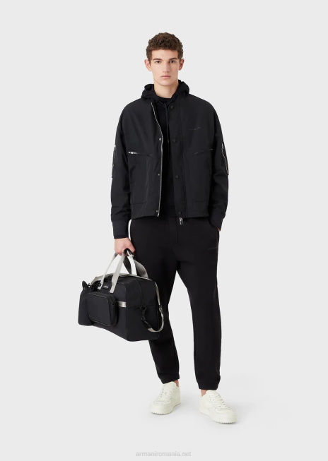 bărbați R802G1573 hanorac cu glugă din jerseu dublu și logo brodat Armani albastru marin