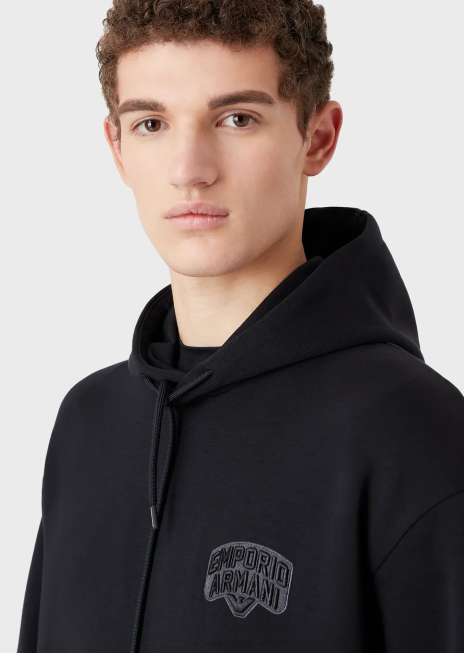 bărbați R802G1573 hanorac cu glugă din jerseu dublu și logo brodat Armani albastru marin