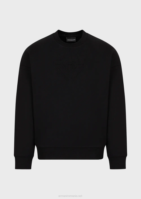 bărbați R802G1577 hanorac din jerseu greu, cu ornamente supradimensionate cu logo în relief Armani negru