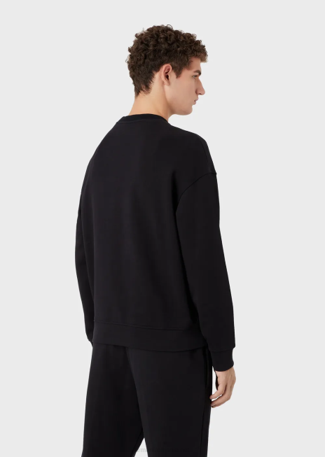 bărbați R802G1578 hanorac din jerseu greu, cu ornamente supradimensionate cu logo în relief Armani albastru marin