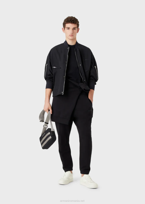 bărbați R802G1578 hanorac din jerseu greu, cu ornamente supradimensionate cu logo în relief Armani albastru marin