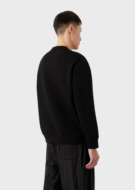 bărbați R802G1579 hanorac din jerseu dublu cu broderie cu logo supradimensionat Armani negru